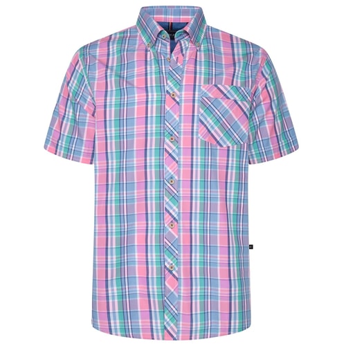 KAM Short Sleeve Summer Check Shirt Pink
